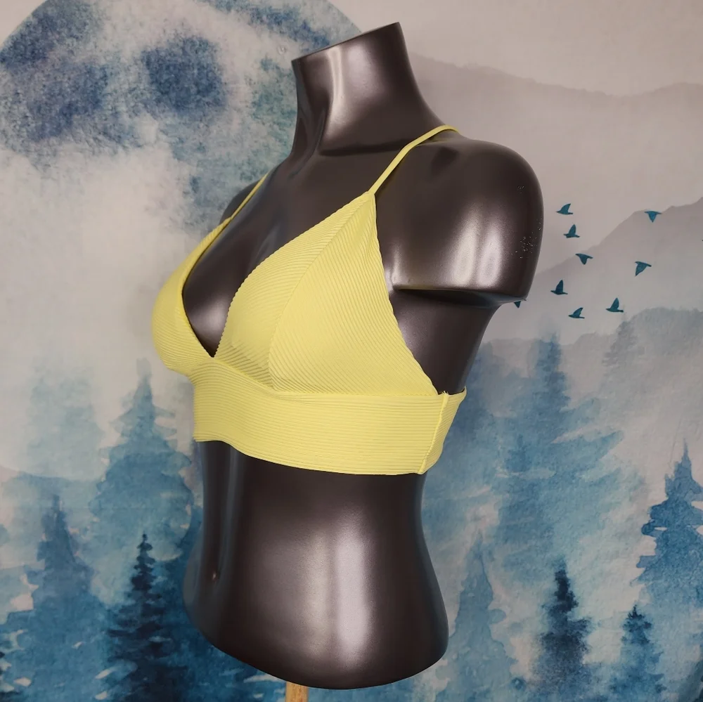 H&M Ribbed Yellow Triangle Bikini Top Size 10 - Picture 5 of 9